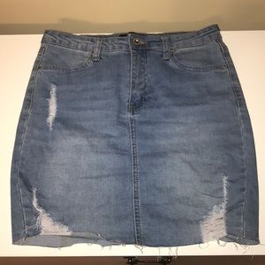 Light Denim Ripped Jean Skirt